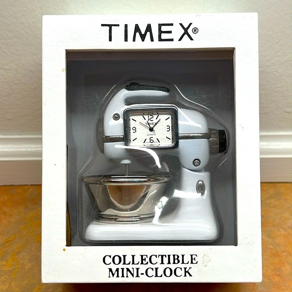Timex Accessories - Timex White Mini Kitchen Mixer w/Bowl Clock Lifts Up New